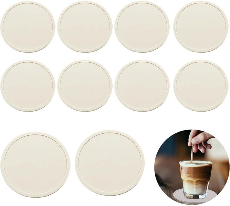 Silikonuntersetzer, rund, rutschfest und isolierend, für Getränke, Tassen, Bar, Gläser, Tisch, Reiskornfarbe, weiß-grau,...