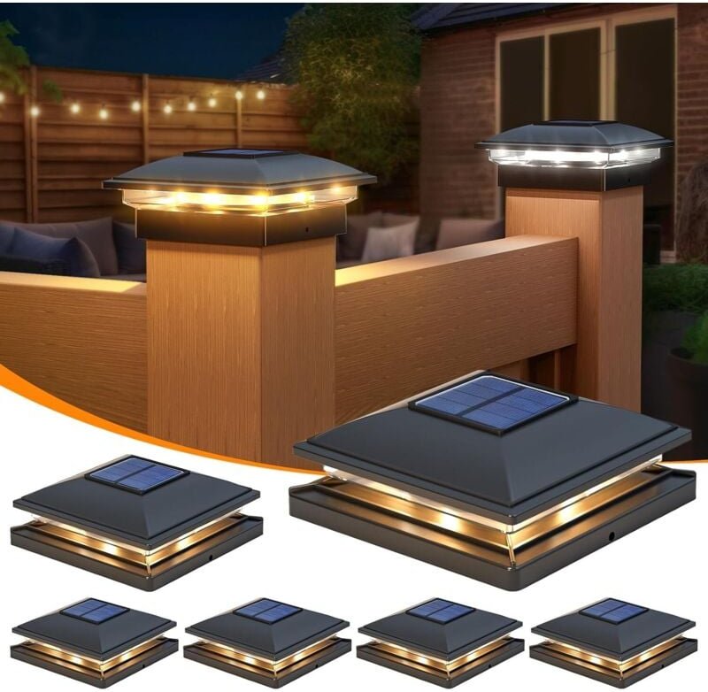 Solar-Pfostenkappen-Lichter, 6 Stück, 2 Modi, helle 4 x 4 Pfosten, Solarleuchten für den Außenbereich, wasserdicht, Gart...