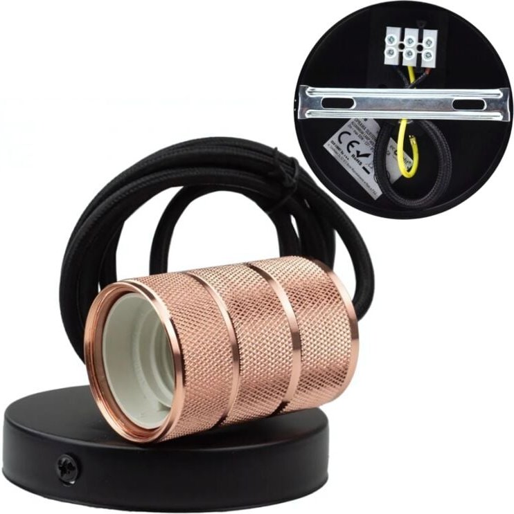 Pendelleuchte Dekorative E27 Fassung Rose Gold schwarzes Kabel Loft