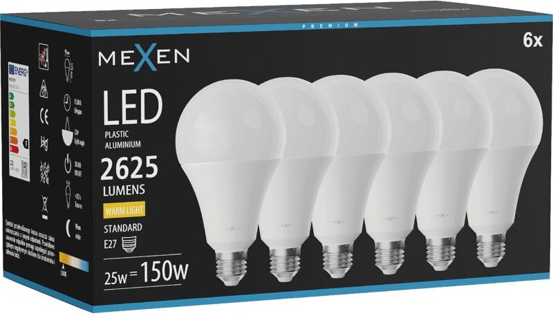 Mexen Nova 6x LED-Glühbirne E27, A95, 25W, Warm - 3000K, 2625 lm - L100-E27-2530-01x06