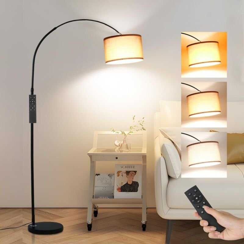 Antenlicht LED Stehlampen 165cm Stehleuchte mit Fernbedienung E27 Metall Sofalampe Stoffschirm 33cm Standleuchte Bogenla...