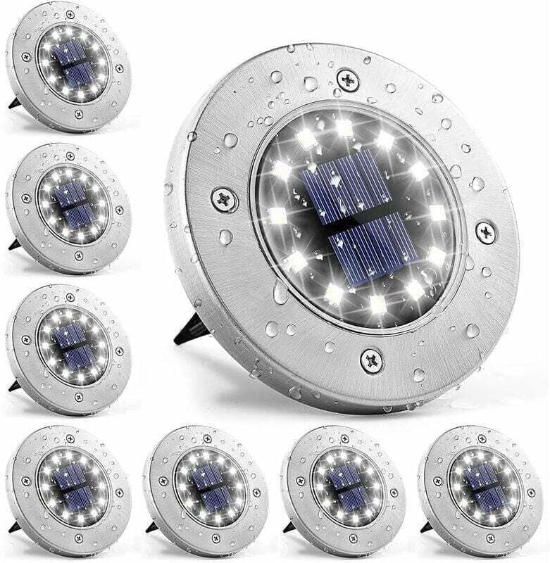 Solarleuchte mit 12 LEDs, 8 Stück, weiß, wasserdicht, Edelstahl, für den Außenbereich, Garten, Terrasse, Rasen, Hof, Geh...