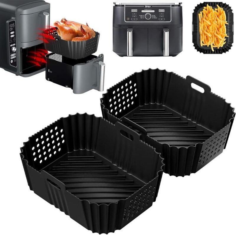 2 Stück Airfryer Zubehör für Ninja Double Stack XL SL400EU SL451EU, Heißluftfritteuse Silikonform für Foodi Max Dual Zon...