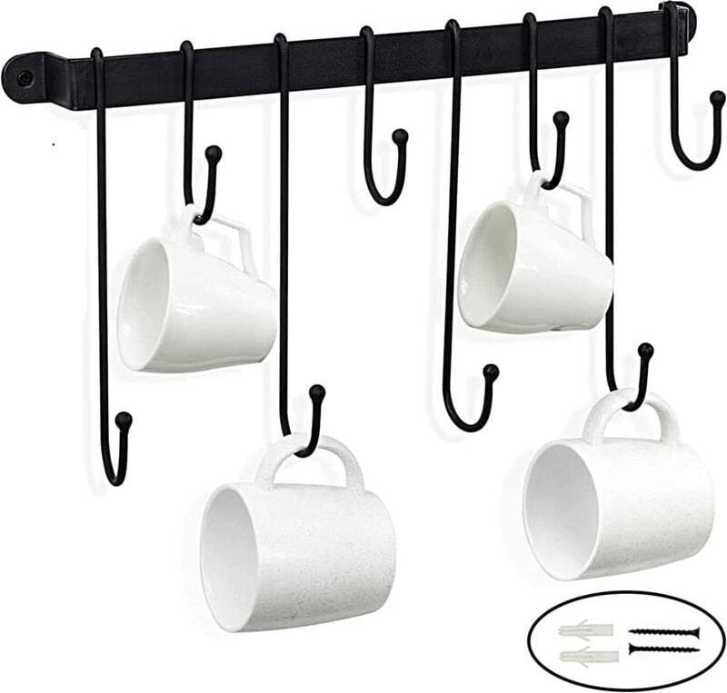 40 cm Topfregal zur Wandmontage mit 8 Haken, Küchenutensilienhalter-Regal mit starkem Klebstoff, für Töpfe, Pfannen, Dec...