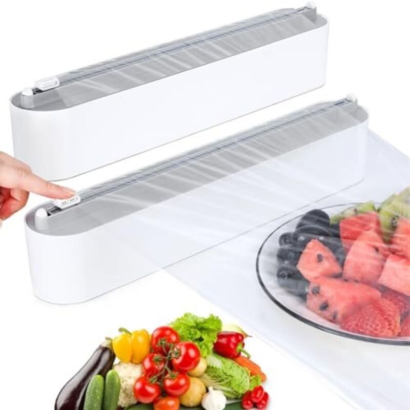 Magnetischer Frischhaltefolienabroller (2 Stück), Frischhaltefolienschneider, Frischhaltefolienhalter mit Schneider für ...