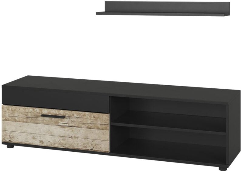 Thumbnail - Lowboard & Regal Berno, Schwarz/Sandeiche, mit 1 Klappe, Vicco