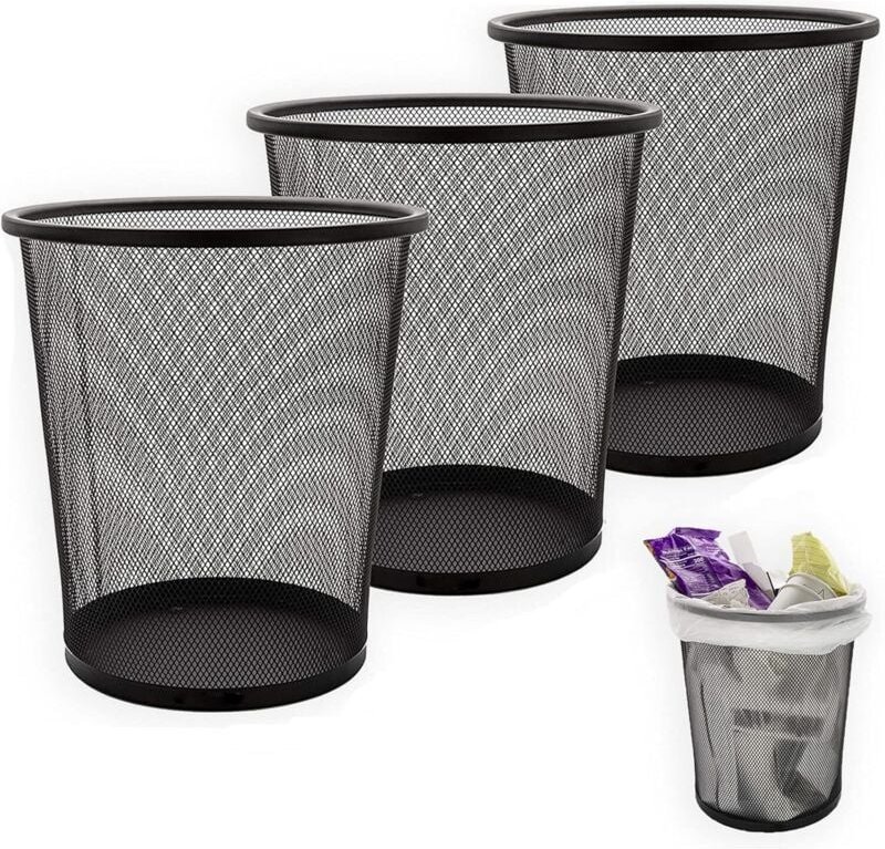 3er-Set Abfalleimer, 12 l, Metallgitter, Büro-Mülleimer, kleiner Abfalleimer für Küche, Schlafzimmer, Badezimmer – 26,5 ...
