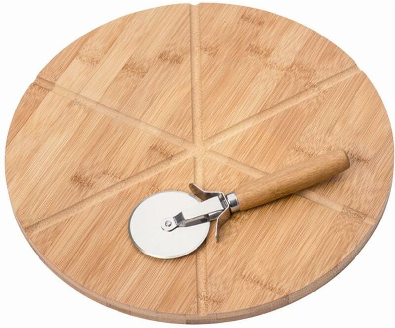 Pizza-Teller mit Pizza-Schneider 32 cm Bambus