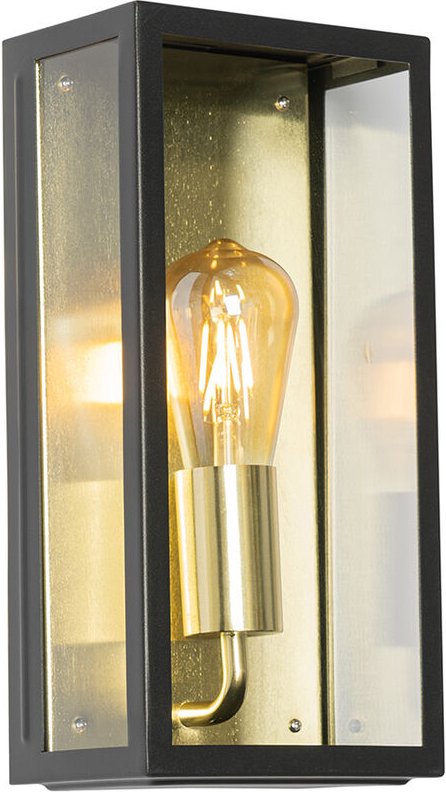 Qazqa - Industrielle Außenwandleuchte schwarz mit Gold IP44 - Rotterdam