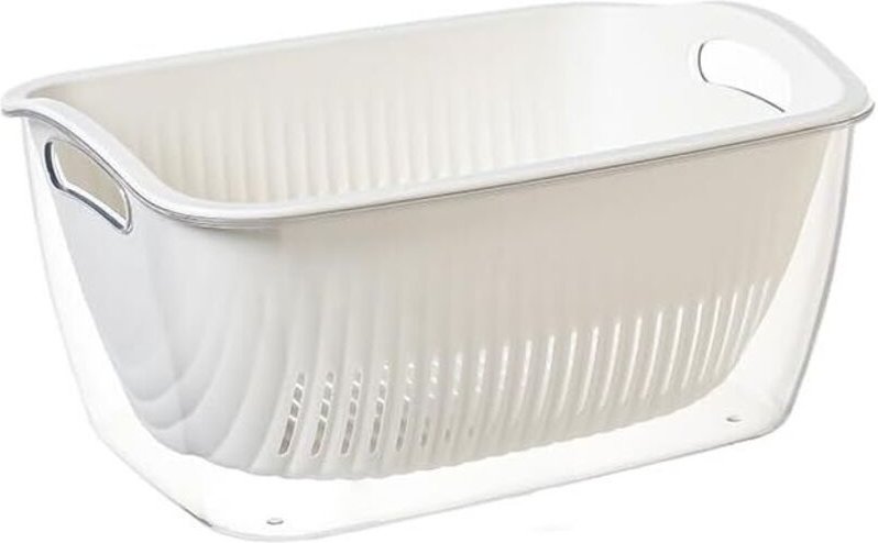 2-in-1 Küchen-Abtropfkorb mit Sieb – Doppelstöckiger Obst- und Gemüsewaschkorb, weiß