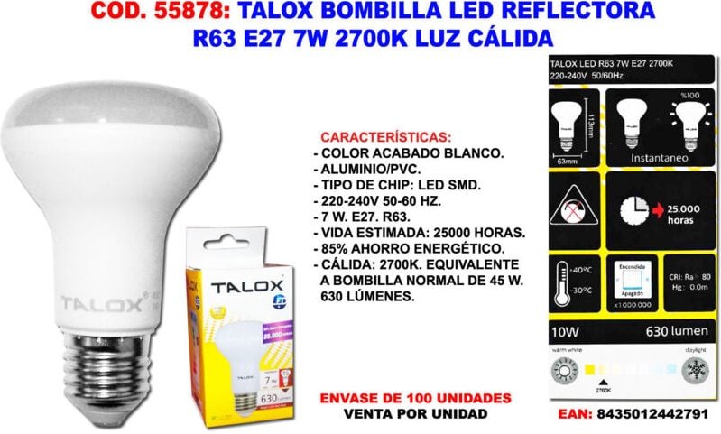 TALOX R63 E27 7W 2700K Warmlicht-LED-Reflektorlampe