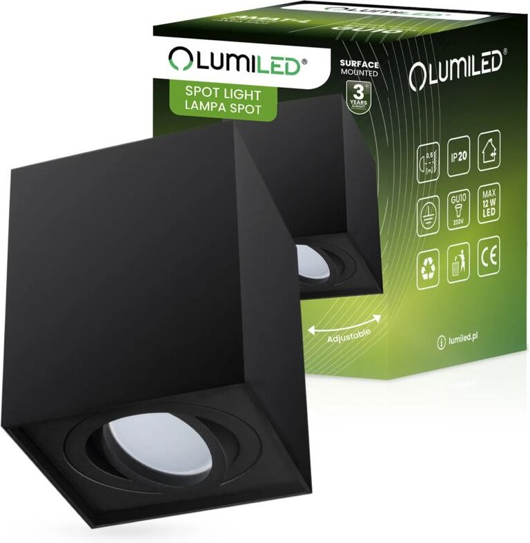 HALOGEN-Aufbaustrahler, schwenkbar, AMAT-L GU10, quadratisch, Schwarz