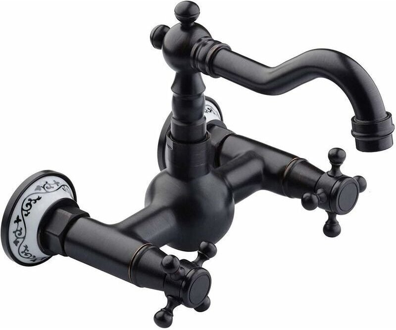 Küchenarmatur im Antik-Stil, Wandmontage, geölte Bronze (schwarz)