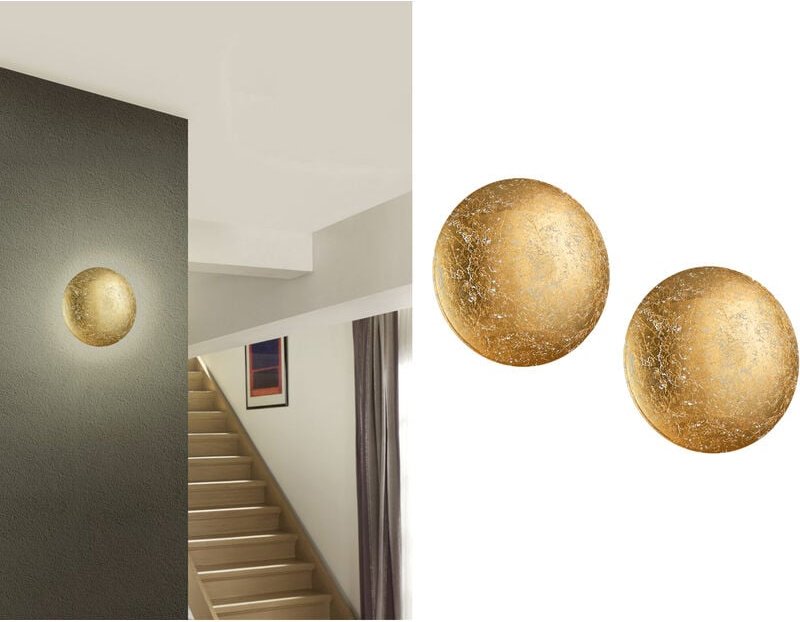 Led Wandleuchte 2er set aus Metall in Blattgold rund, ø 22cm