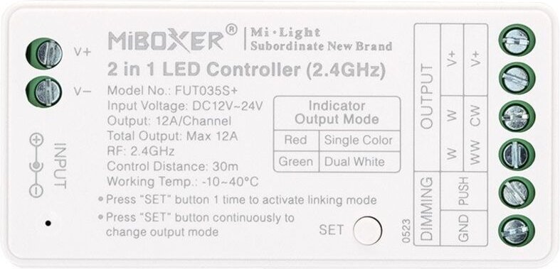 Ledkia - Controller Dimmer led Einfarbig/CCT 12/24V dc MiBoxer FUT035S+ kompatibel mit Taster Einfarbig / cct