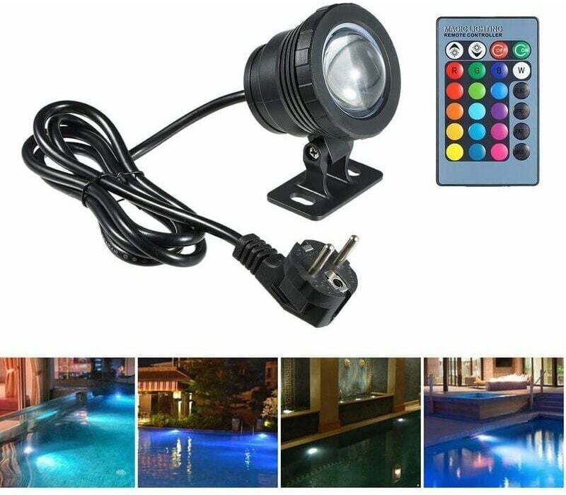 10-W-Poolleuchte mit Fernbedienung, 4 Modi, RGBW, IP68, 85–265 V, LED-Aquarienstrahler, Unterwasserlampe, Tauchleuchte, ...