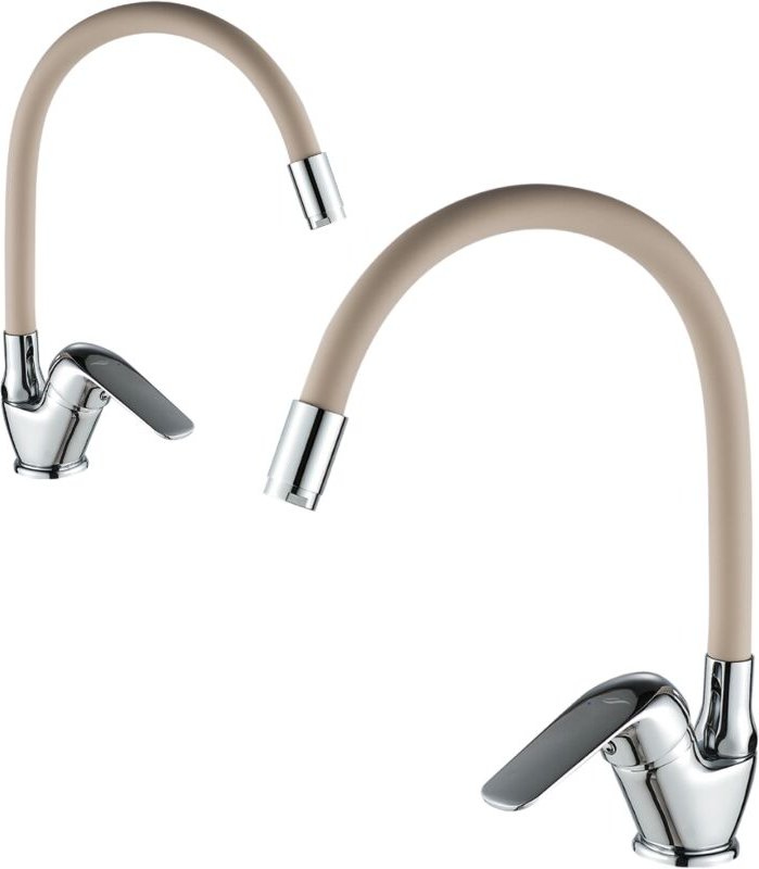 Freistehender Spültischhahn mit flexiblem Auslauf, beige Küchenarmatur