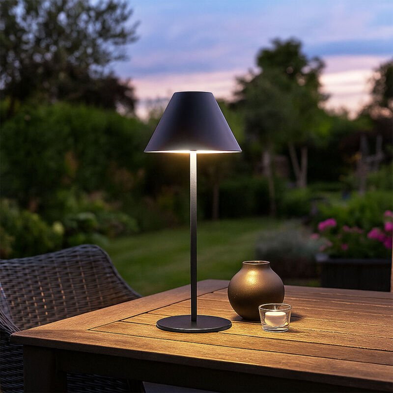 LED Tischleuchte mit Touchdimmer Außenlampe Terrassenleuchte Gartenlampe Balkonleuchte schwarz Akkuleuchte, 2 Höhen wähl...