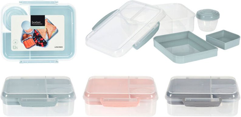 Lunchbox + Zwei Tabletts + Soßentopf, 215 x 170 x 60 mm, Buntfarben