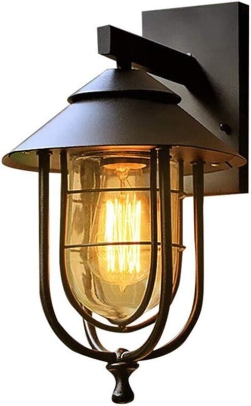 Außen- und Innenwandleuchte, E27 Schwarze rustikale Metalllaterne, wasserdichte dekorative Wandleuchte für Garten, Hof, ...