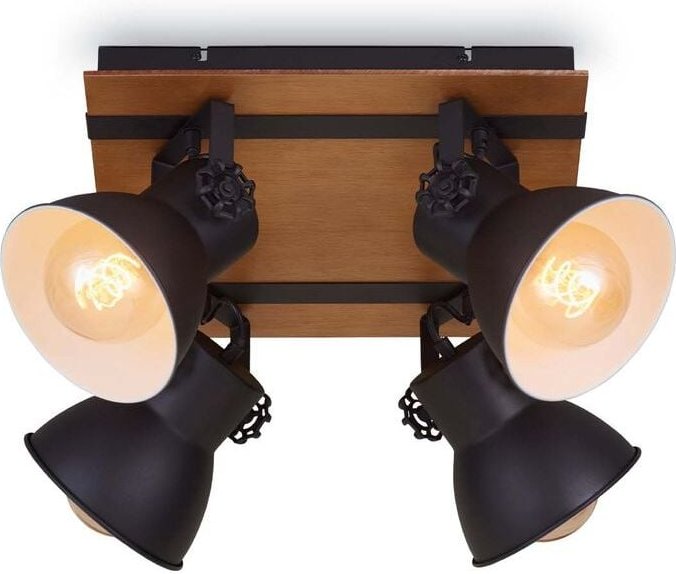 Brilo - Deckenleuchte Spotleuchte vintage 4xE27 40W Holz Metall Matt Schwarz ner