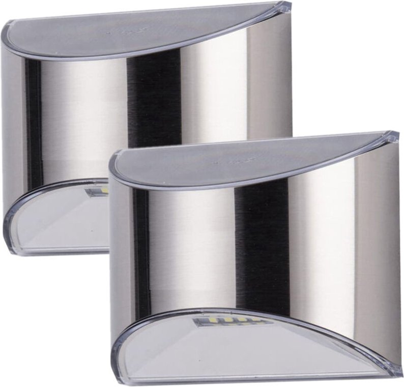 Set di 2 applique solari da esterno in acciaio inox, impermeabili, con 4 LED, ideali per illuminare giardino, recinzione...
