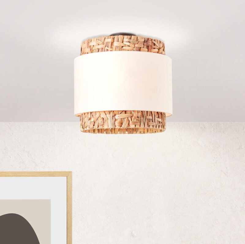 Brilliant Waterlilly Deckenleuchte 35cm natur/weiß, Textil/Wasserhyazinthe/Metall, 2x A60, E27, 60 W