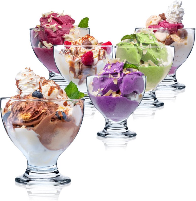 Thumbnail - Eisbecher Glas Set, Eisschalen, Dessertgläser mit Fuß, (6, 450 ml) - Kadax
