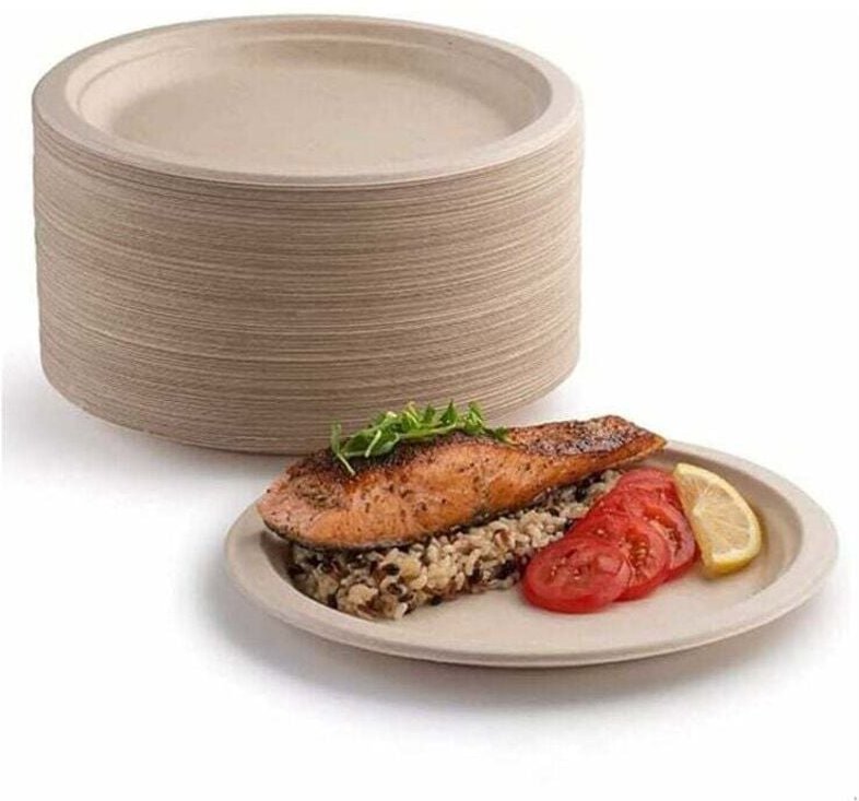 Confezione da 50 piatti di carta super rigidi 100% biodegradabili e compostabili, ecologici, resistenti, riciclabili, pe...