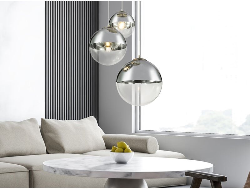 Meinewunschleuchte - led Pendelleuchte 3-flammig mit Glaskugeln in Chrom & Klarglas, ø 51cm