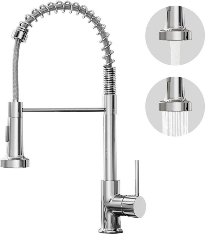 Küchenarmatur aus Chrom – 2-Funktions-Küchenarmatur mit ausziehbarer Brause – 360° schwenkbarer Federhahn