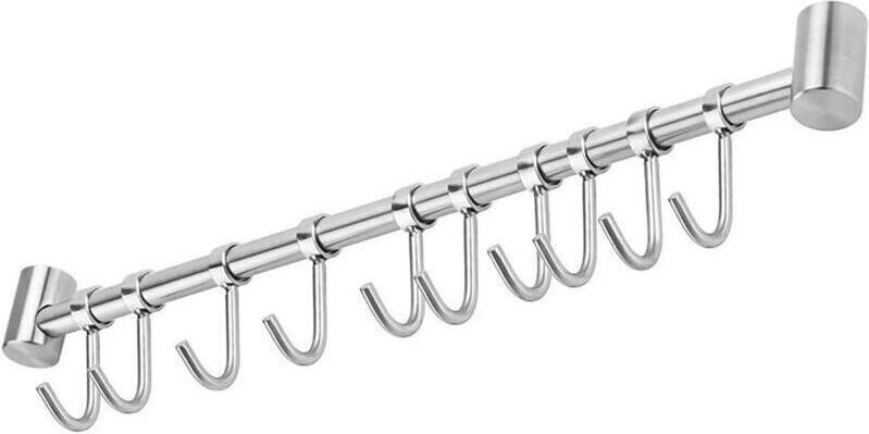 Küchenhandtuchhalter aus Edelstahl, 53 cm, mit 10 Haken, silberfarben