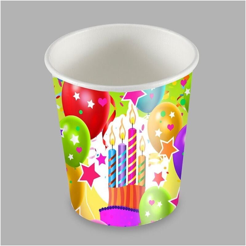 EDM - Beutel mit 25 Pappbechern, Design-Luftballons und Kerzen 200 ml