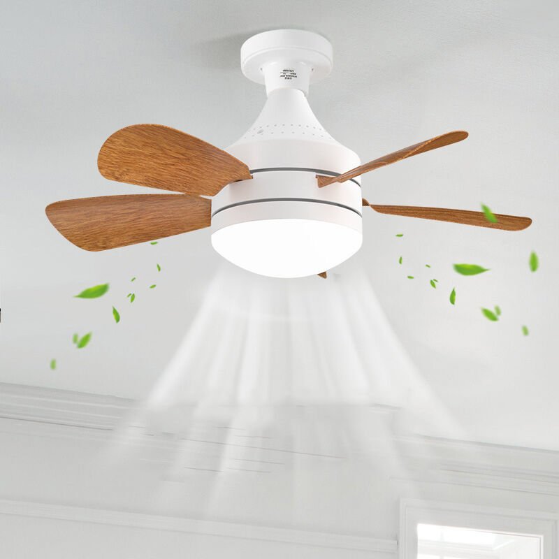45 cm Deckenventilator mit Stecker, gerade Flügel, klein, leise, Holzoptik, E27-Fassung, dreifarbige Beleuchtung + 95-mm...
