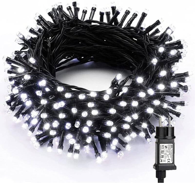 Weihnachtslichterkette für drinnen und draußen, 20 m, 200 LEDs, kaltweiß, elektrische Lichterkette, 8 Modi, wasserdichte...