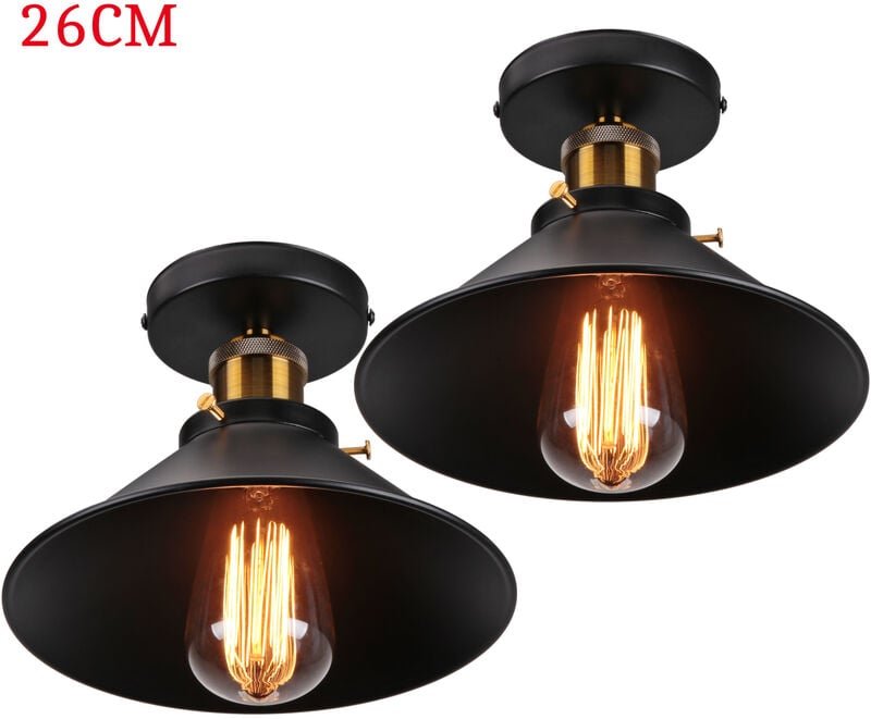 Deckenleuchte Vintage Retro Deckenlampe Industriell Eisen Lampenschirm Hutform 26cm Schwarz 2PCS