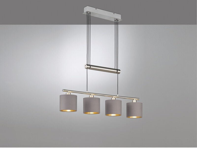 Led Pendelleuchte 4-flammig Taupe höhenverstellbar mit Stoffschirmen, b: 77cm