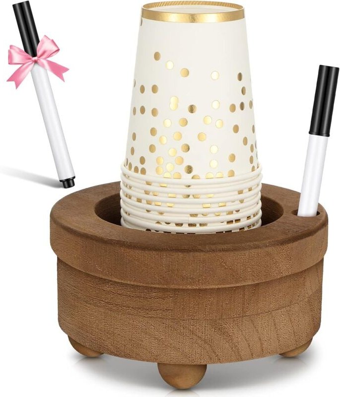 Becherhalter aus Holz mit Markierungsschlitz, braun. Becherhalter, Einwegbecherspender (klassisches Design, 15,5 cm).