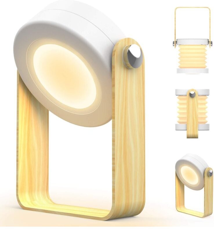Thumbnail - Kabellose Touch-LED-dimmbare Nachttischlampe, Vintage-Schreibtischlampe mit Holzgriff, 3 Helligkeitsstufen, tragbare, fa...