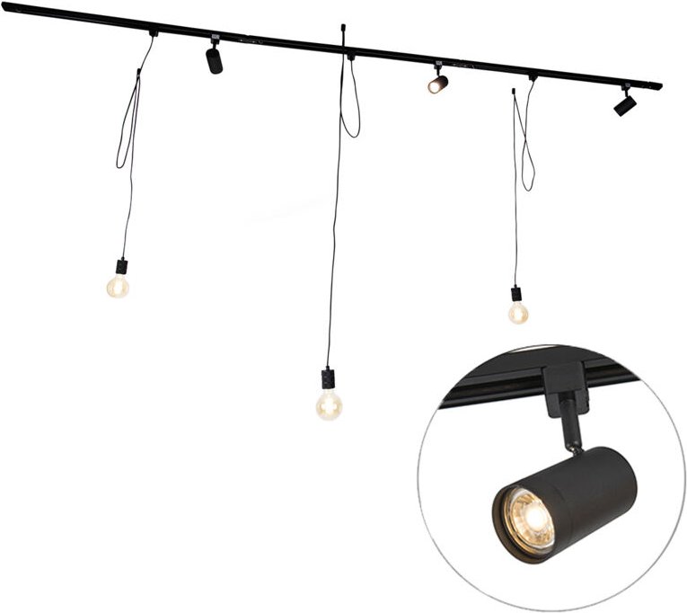 Smart-Schienensystem schwarz 3 Strahler und Pendelleuchte 1-phasig - Iconic Cavalux Jeana