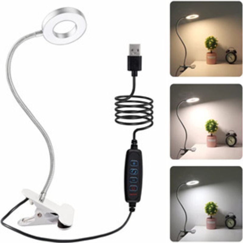 Klemmlampe, LED-Schreibtischlampe, 3 Farbmodi & 10 Helligkeitsstufen, Klemmlampe mit USB-Ladegerät, Leselampe zum Lesen ...