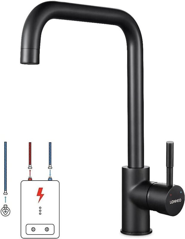 Niederdruck Armatur Küche Schwarz, Küchenarmatur Niederdruck Wasserhahn Küche Armatur, 360° drehbare Mischbatterie Küche...