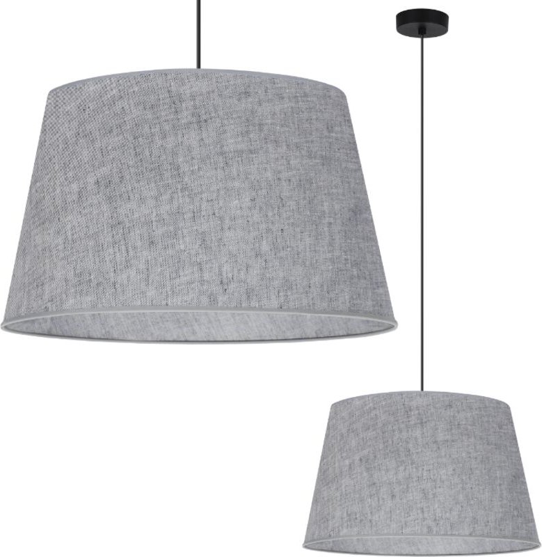 Hängelampe, Leinenkegel, schwarz, 1 flach, grauer Lampenschirm L04 44 cm