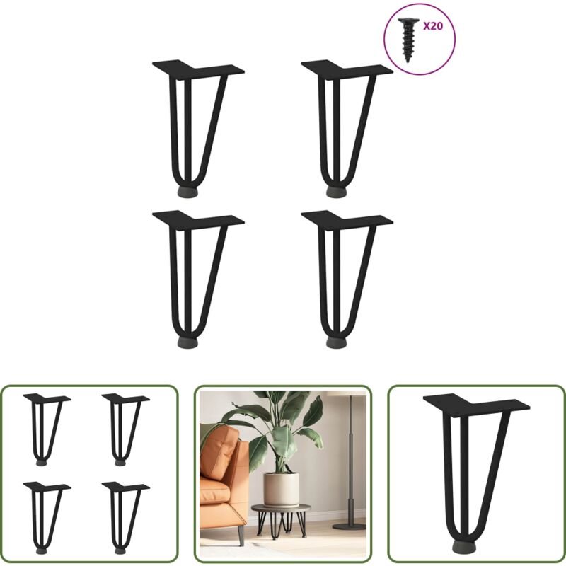 vidaXL Tischbeine für Couchtisch - Haarnadelbeine für Couchtisch 4 Stk. Schwarz 20 cm Massivstahl