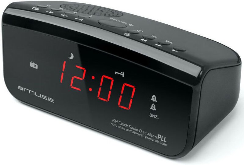 Schwarzes doppelweckerradio Muse m12cr