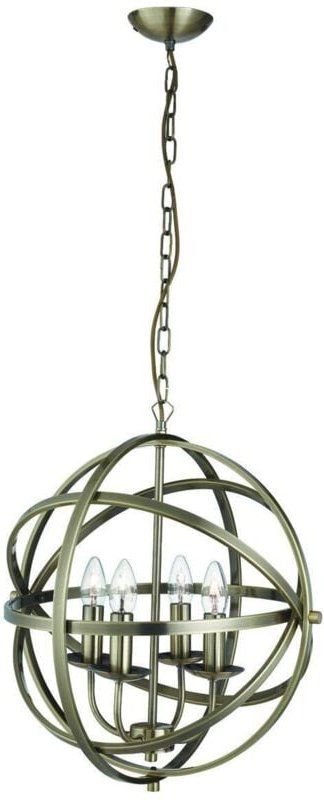 Orbit - 4 Light Spherical Cage Deckenanhänger Antik Messing, E14 - Searchlight