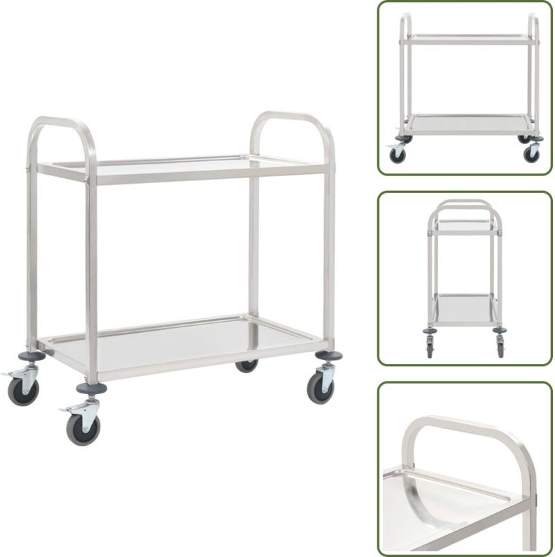 2-Stufiger Servierwagen 96,5 x 55 x 90 cm Edelstahl - Küchenwagen - Servierwagen - Edelstahl - Rollwagen - Mobiliar - Th...