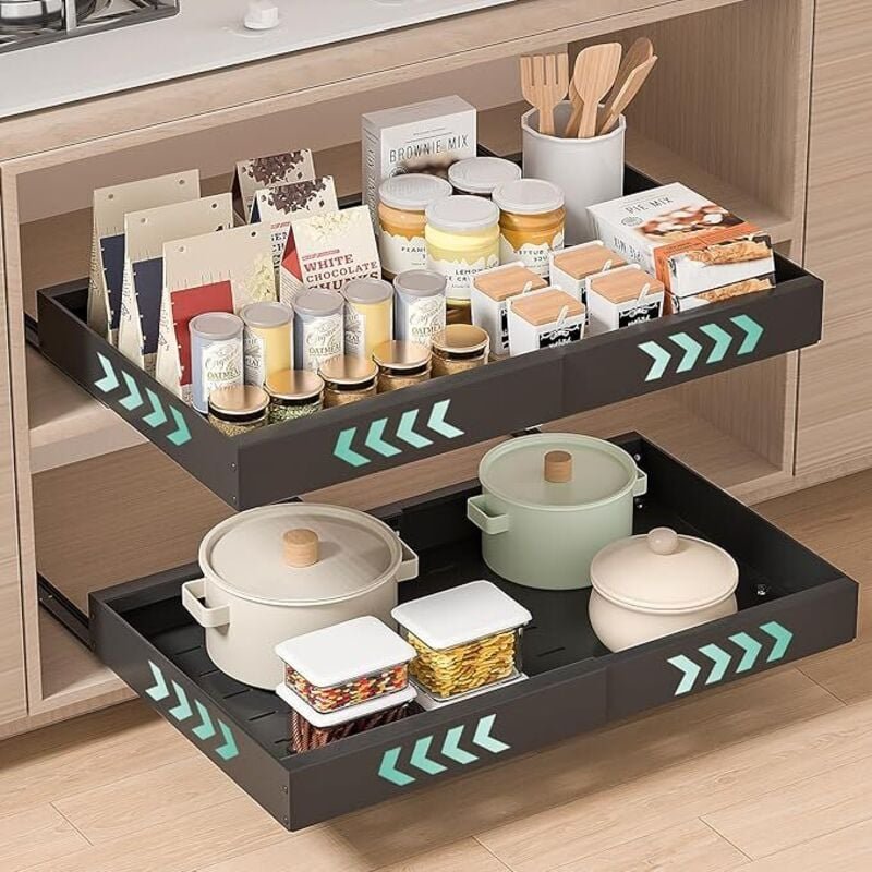 2er-Set selbstklebende Auszugsschubladen für die Küche: Ausziehbare Küchenschubladen mit verstellbarer Breite (32–52 cm ...