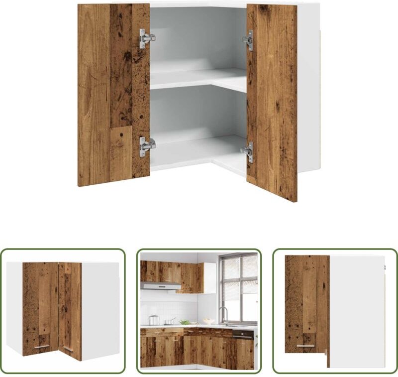 Küchenregal - Eck-Hängeschrank Lyon Altholz-Optik 57x57x60 cm Holzwerkstoff