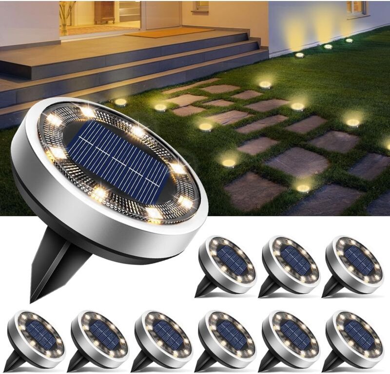 btfarm 10er-Pack Solar-Bodenleuchten, 8 LED-Solar-Gartenleuchten, IP65 wasserdicht, Solarstrahler für Wege, Rasenflächen...